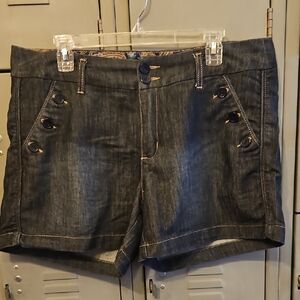 Ladied Dark Blue Casual Button Jean Shorts